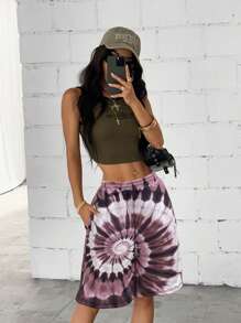 StreetHx Fashion Women's Tie Dye Print Elastic Waist Pocket Sport Shorts