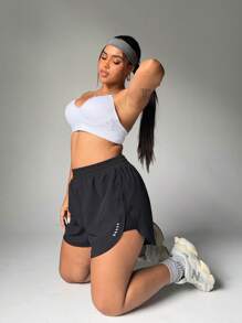 Easithlete Plus Size Women's Summer Elastic Waist 2 In 1 Sports Shorts Y2k