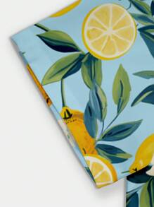 Manfinity RSRT 男士柠檬印花短袖单排扣休闲夏季衬衫男士沙滩衬衫男士度假衬衫 - 彩色 - 查看 6