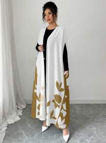 Elenzga Women's Floral Print Batwing Sleeve Long Cardigan - Coffee Brown - View 6