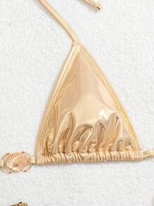 Swim Vcay Spring & Summer Fashionable Metallic Seashell Pattern 3 PiecesSexy Swimsuit Set, Beach Vacation