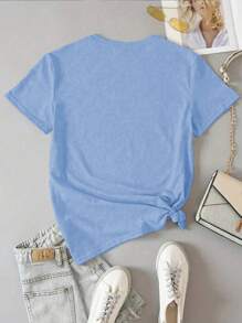 Women's Casual Letter Print Round Neck Short Sleeve T-Shirt, Versatile For Summer