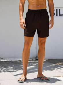Surfspeed Men's Elastic Waist Drawstring Summer Casual Beach Shorts - Coffee Brown - View 4