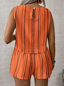 Linhara Plus-Size Ladies' Woven Casual Summer Two Pieces Set - Orange - View 2
