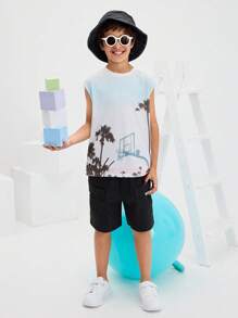 SHEIN 青少年男童简约休闲舒适圆领无袖上衣，百搭 - 白色 - 查看 3