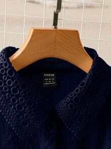 SHEIN Clasi 女式无袖荷叶边挂脖纹理面料开襟衫 - 寶藍色 - 查看 3