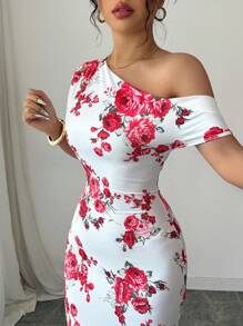 Elenzga Autumn Ditsy Floral Sexy Asymmetric Cinched Waist Asymmetrical Design A-Line Versatile Women Dress - Multicolor - View 7