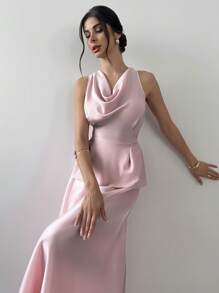 Firerie 女士新款纯粉色欧根纱闪亮裙荷叶边领背心休闲优雅两件套西装/夏装/毕业装/度假装/荷叶边短裤/可爱夏季上衣/女士婚礼宾客礼服/女士教堂装/女士夏季装 - 粉色 - 查看 6