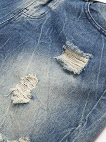 Manfinity Homme 男士做旧褪色牛仔短裤 - 中等水洗藍 - 查看 5