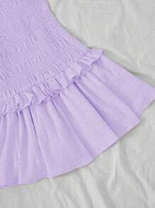 Elamini Váy mini viền bèo nhún màu mơ cho nữ - Màu tím hoa cà - Xem 5