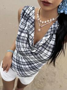 SHEIN EZwear Ärmelloses Crop-Top mit U-Ausschnitt und kariertem Mesh im Y2K-Stil, modisch für den Sommer - Verschiedenfarbig - Übersicht 3
