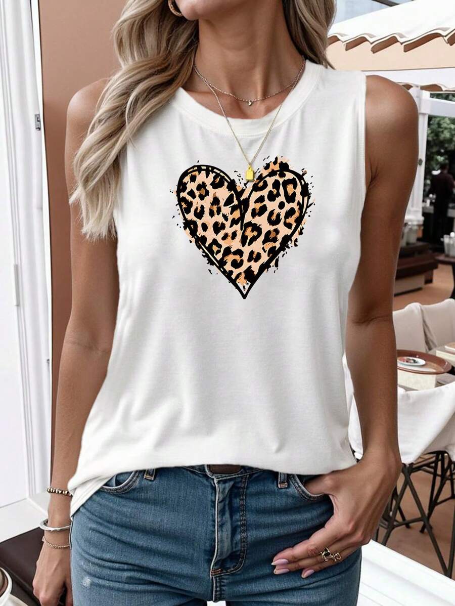 INAWLY 女士夏季情人节豹纹心形图案背心