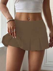 Hanevo Women's Sport Low Waist Pleated Skirt With Built-In Safety Shorts, Anti-Exposure Mini Skirt Sportwear For Daily Wear