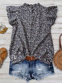 SHEIN CURVE+ 女式碎花荷叶边袖常规版型优雅夏季 T 恤