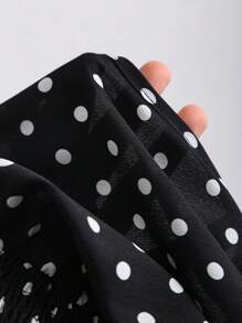 Elamini Polka Dot High Neck Waist Back Cut-Out Tie-Up Hem Contrast Ruffle Mini Dress, Elegant & Romantic For Beach, Daily Outing, Date