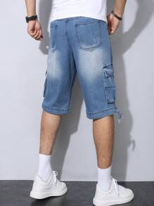 Manfinity Homme Men's Multi-Pocket Casual Loose Denim Shorts - Light Wash - View 2