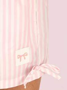 Conjunto de pijama de verano con mangas con volantes de SUMWON, con estampado de rayas, ropa de dormir cómoda, tela suave, atuendo para la hora de acostarse para uso casual y de vacaciones - Rosa - Ver 6
