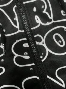 Manfinity EMRG Áo nỉ trùm đầu có khóa kéo in hình ngôi sao ngọn lửa và khẩu hiệu thường ngày dành cho nam, họa tiết Y2k, Thu/Đông - màu đen - Xem 4