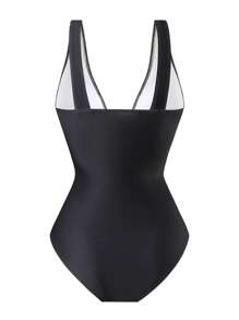 Swim Oasis 2pcs 2025 New Summer Women 1-Piece Swimsuit Set With Printed Deep V Neck Sleeveless Swimwear, Mesh Long Pants And Short Beach Skirt - Multicolor - View 4