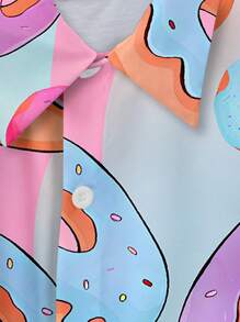 Manfinity RSRT Herren Sommerhemd mit Donut-Muster, kurzärmlig, Knopfleiste, Urlaubshemd mit witzigem Motiv