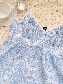 SHEIN EZwear Top canotta da donna con ricamo blu a bretelle, di moda per l'estate