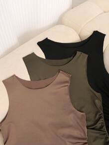 SHEIN 3件套青少年女孩休闲束腰无袖紧身衣 - 彩色 - 查看 3