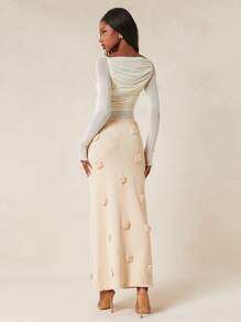 NYA SZN Knit Rose Floral Crochet Classy Church Party Brunch Elegant Gyaru Club Going Out Sexy Concert National Tour Music Festival Summer Skirt - White - View 6