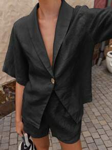 SHEIN LUNE 2pcs Women's Bohemian Casual Shirt & Shorts Set