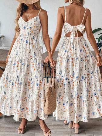 Breezaya 全新复古花卉生日婚礼多层拼布可爱领结女式连衣裙