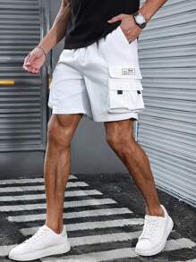 Manfinity Homme 男士休闲拉链工装短裤，时尚夏季风格 - 白色 - 查看 1