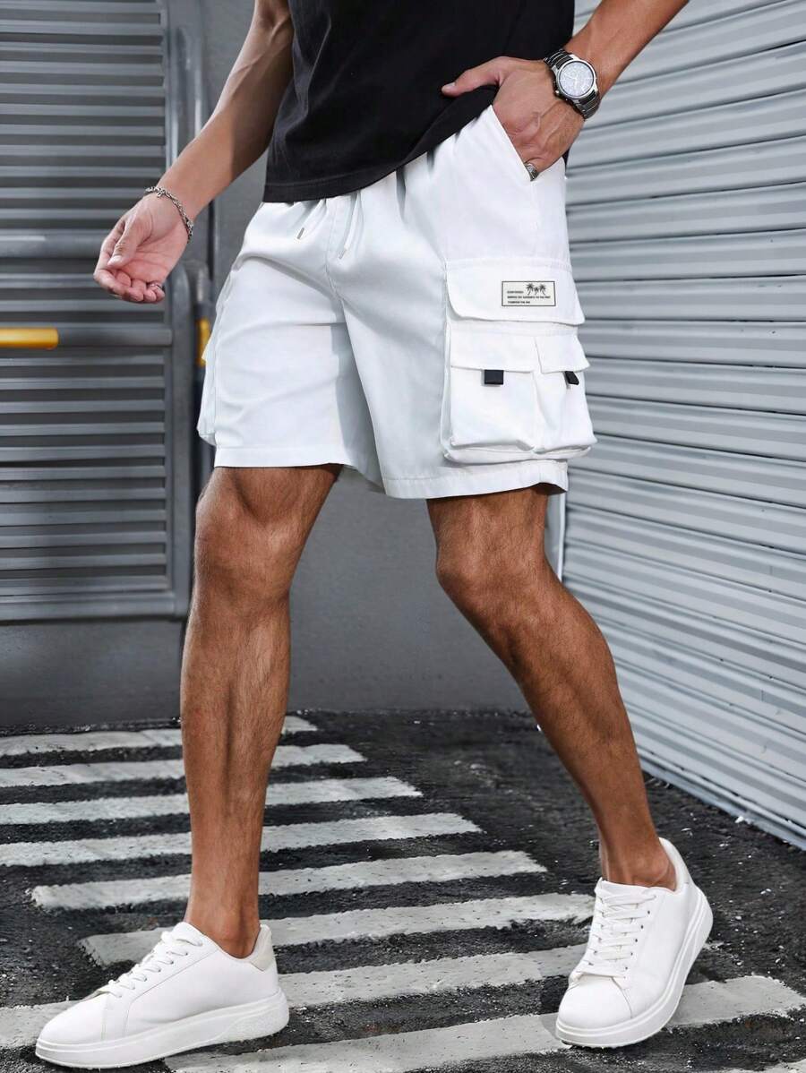 Manfinity Homme 男士休闲拉链工装短裤,时尚夏季风格 - 白色 - 查看 1