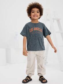 Leap Crew Leap Crew Camiseta de manga corta holgada, casual, sencilla y cómoda de cuello redondo y hombros caídos para niños pequeños