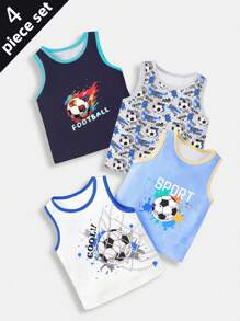 4pcs/Set Young Boy Colorful Football Graphic Print Sleeveless Tank Tops - Multicolor - View 6