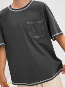 Leap Crew Leap Crew Tween Boys' Loose Casual Minimal Comfy Round Neck Short Sleeve Color Block Trim T-Shirt - Grey - View 4