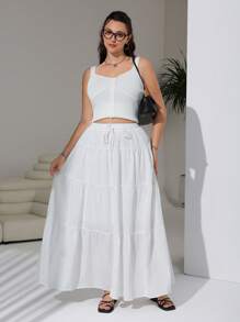 Solflare Falda larga blanca informal de talla grande, para primavera y otoño