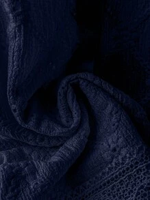 SHEIN Clasi 女式无袖荷叶边挂脖纹理面料开襟衫 - 寶藍色 - 查看 5