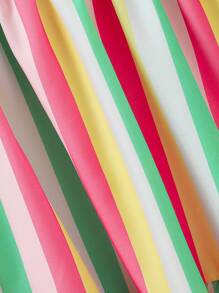Tween Girls' Colorful Striped Ruffle Hem Short Cap Sleeve Dress - Multicolor - View 5