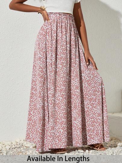 SHEIN Tall CURVE 大码女式夏季休闲碎花高腰飘逸半身裙，舒适透气