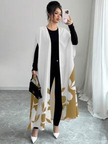 Elenzga Women's Floral Print Batwing Sleeve Long Cardigan - Coffee Brown - View 5