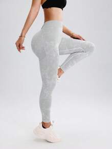 SHEIN Sports Mallas deportivas sin costuras color gris lavado para mujer - Gris - Ver 5