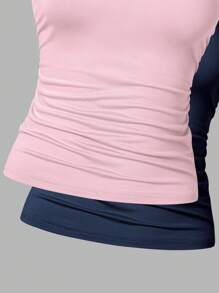 WESTFADE Young 2 pièces/set Basiques décontractés minimalistes pour adolescentes, Hauts de camisole ajustés à col carré froncés de couleur unie d'été, noir et blanc, couleurs classiques polyvalentes
