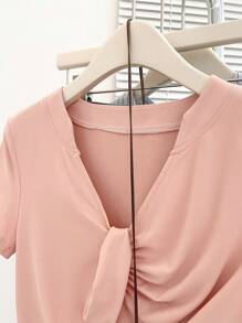 Women's Casual Solid Color Short Sleeve T-Shirt, Versatile For Summer - Pink - View 7