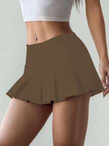 Hanevo Women's Sport Low Waist Pleated Skirt With Built-In Safety Shorts, Anti-Exposure Mini Skirt Sportwear For Daily Wear