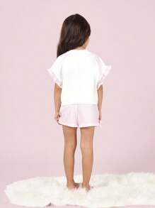 Conjunto de pijama de verano con mangas con volantes de SUMWON, con estampado de rayas, ropa de dormir cómoda, tela suave, atuendo para la hora de acostarse para uso casual y de vacaciones - Rosa - Ver 2