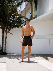 Surfspeed Men's Elastic Waist Drawstring Summer Casual Beach Shorts - Coffee Brown - View 6