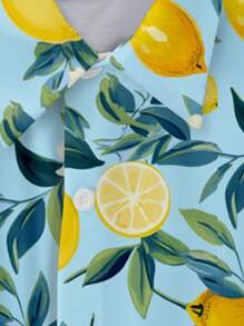 Manfinity RSRT 男士柠檬印花短袖单排扣休闲夏季衬衫男士沙滩衬衫男士度假衬衫 - 彩色 - 查看 5