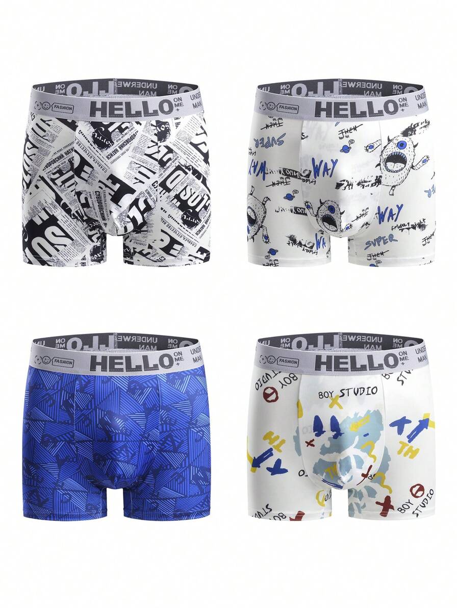 SHEIN Quần lót Boxer in chữ 4 cái/bộ cho nam - Nhiều màu - Xem 1
