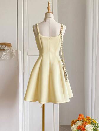 Cévolie 女士优雅纯色无袖短款连衣裙，夏季