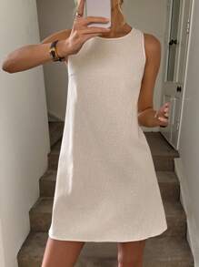 Easowa 女式 A 字形无袖露背蝴蝶结休闲度假优雅迷你连衣裙 - 白色 - 查看 2