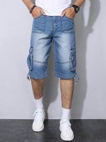 Manfinity Homme Men's Multi-Pocket Casual Loose Denim Shorts - Light Wash - View 5